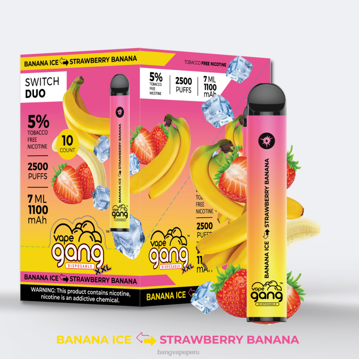 Vape Gang Switch Duo 2 sabores (caja de 10) - Bang Vape Perú - hielo de plátano - plátano de fresa F8NHH40