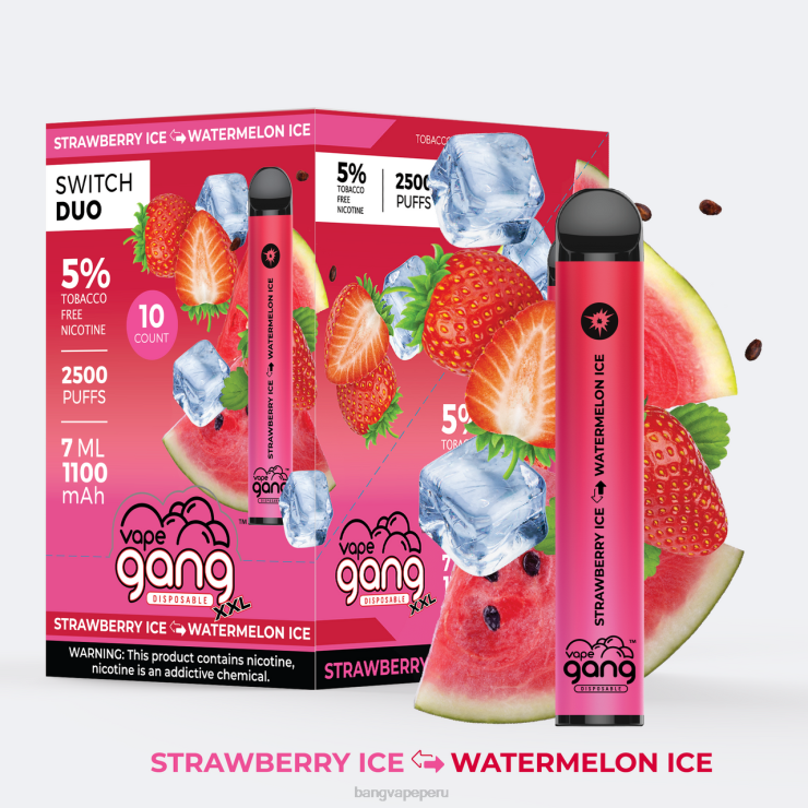 Vape Gang Switch Duo 2 sabores (caja de 10) - Bang Vape precio - hielo de fresa - hielo de sandía F8NHH47