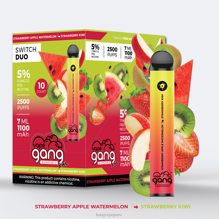 Vape Gang Switch Duo 2 sabores (caja de 10) - Vape Gang Perú - sandía manzana fresa - kiwi fresa F8NHH45