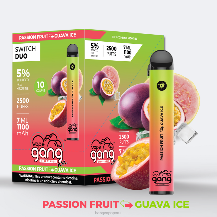 Vape Gang Switch Duo 2 sabores (caja de 10) - Vape Gang disposables - maracuyá - hielo de guayaba F8NHH44