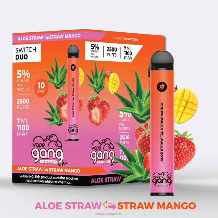 Vape Gang Switch Duo 2 sabores (caja de 10) - vape Bang box - aloe fresa - mango fresa F8NHH38