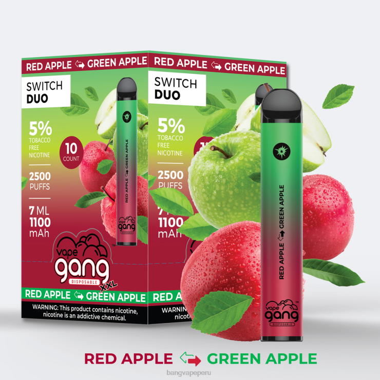Vape Gang Switch Duo 2 sabores (caja de 10) - vape Bang precio - manzana roja - manzana verde F8NHH46