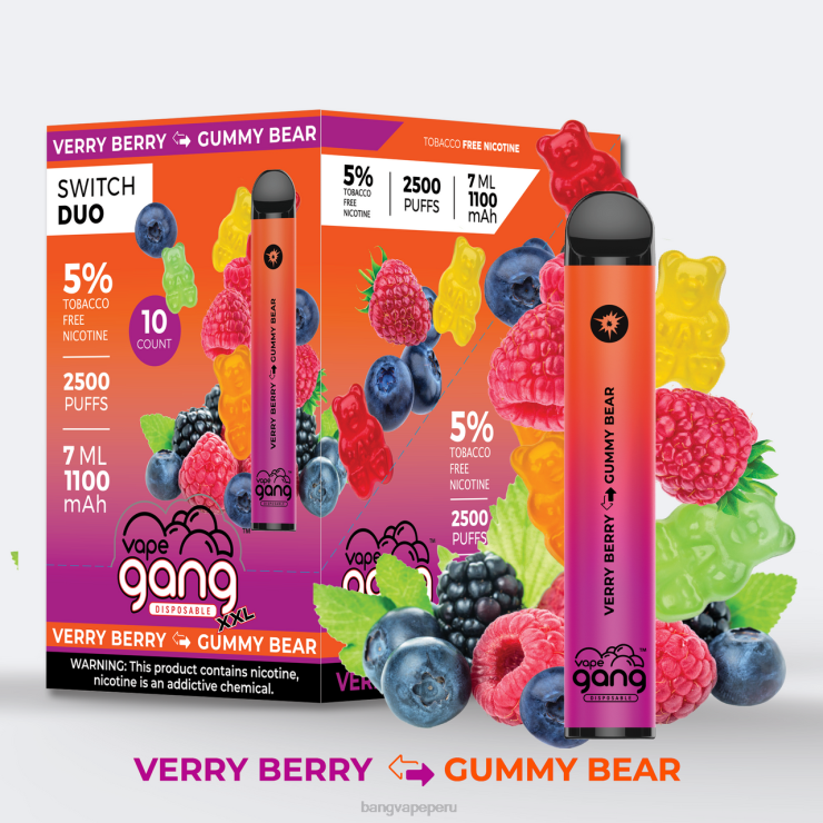 Vape Gang Switch Duo 2 sabores (caja de 10) - vape desechable Bang - uva de aloe - baya de aloe F8NHH39