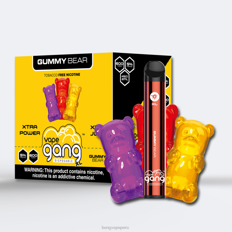 Vape Gang XL vaporizadores desechables 600 inhalaciones (caja de 10) - Bang Vape Lima - osito de goma F8NHH64